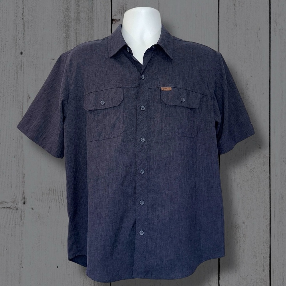 Orvis Men’s Short Sleeve Utility Button-Up Shirt Blue Size Large